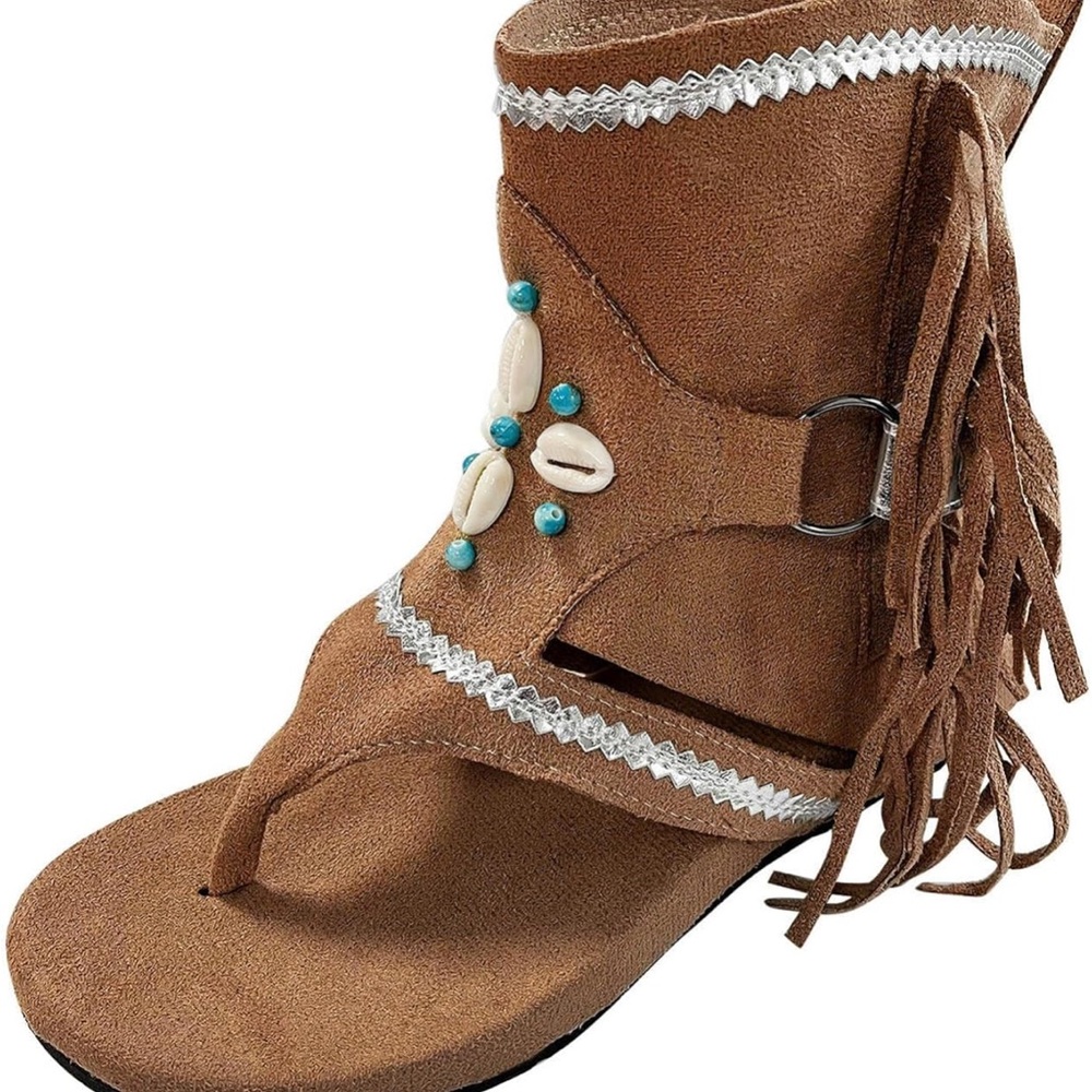 Fringe Suede Sandals - Brown